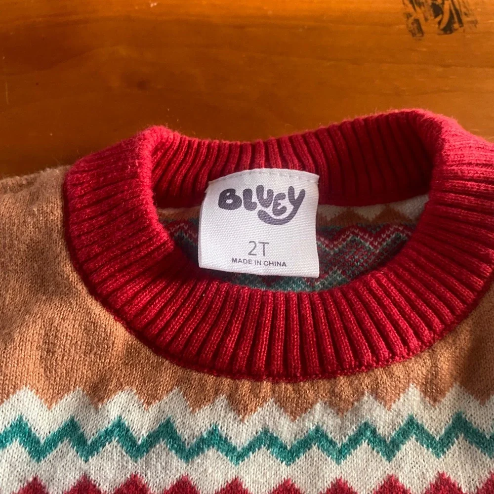 Bluey Sweater Kids Red Fair‎ Isle Christmas Holiday Graphic SIZE 2T